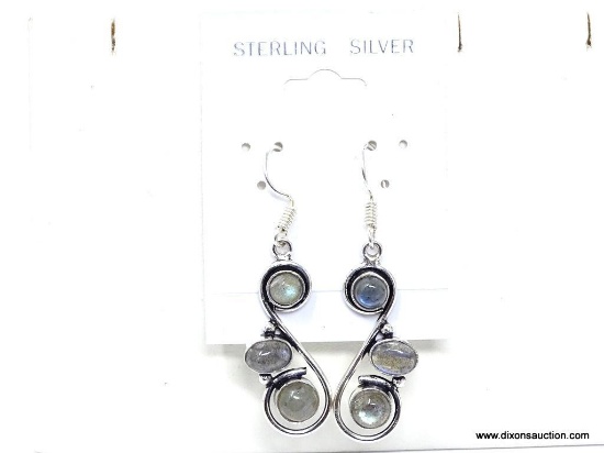 .925 LADIES GEMSTONE EARRINGS: NEW 1 3/8" LADIES DESIGNER BLUE FIRE LABRADORITE EARRINGS. SRP