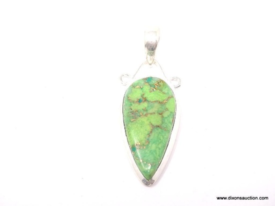 .925 TURQUOISE PENDANT; NEW 2 1/8" AAA TOP QUALITY COPPER GREEN TURQUOISE PENDANT. SRP $69.00.