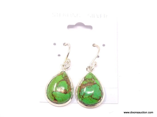 .925 TURQUOISE EARRINGS; NEW 1 1/8" AAA TOP QUALITY COPPER GREEN TURQUOISE EARRINGS. SRP $59.00.