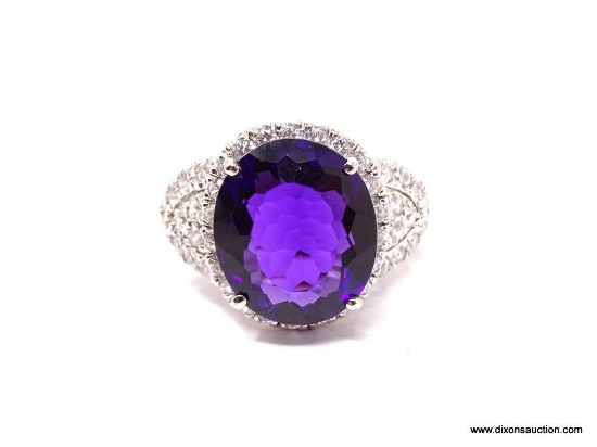 .925 AMETHYST GEMSTONE RING; NEW GORGEOUS AAA TOP QUALITY DESIGNER UNHEATED LARGE RING WITH RICH