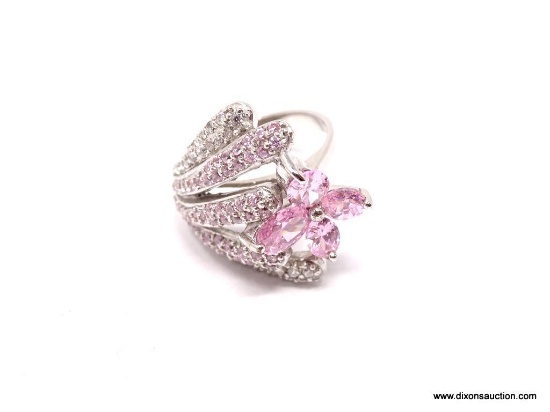 .925 TOURMALINE RING; NEW SPECTACULAR UNHEATED DESIGNER RING WITH A PINK TOURMALINE FLOWER DESIGN.