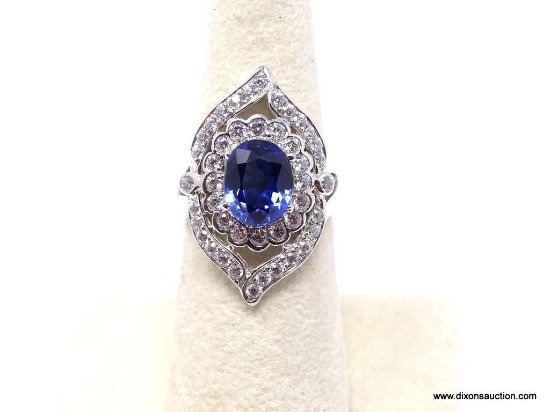 .925 SAPPHIRE RING; NEW BEAUTIFUL AAA TOP QUALITY RING WITH A FACETED KASHMIRE AND BLUE OVAL
