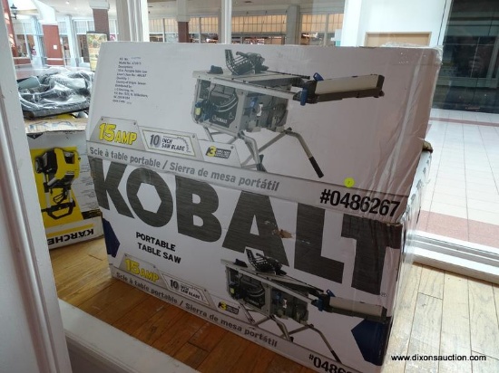 (WINDOW) KOBALT PORTABLE TABLE SAW; 15 AMP, 10 IN, PORTABLE TABLE SAW WITH A CARBIDE TIPPED SAW