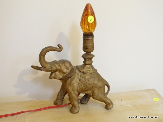 (LR) LAMP; VINTAGE METAL PAINTED GOLD ELEPHANT LAMP- 8 IN X 13 IN