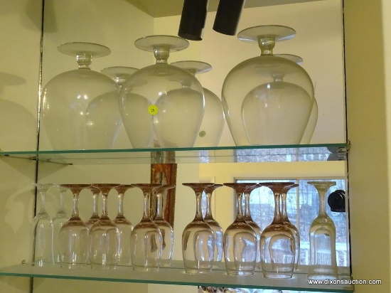 (LR) SHELF LOT; LOT INCLUDES WINE GLASSES AND 3 LARGE BRANDY SNIFTERS