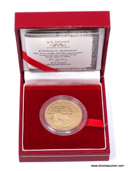 KRUGERRAND 1/2 OZ 2000 GOLD PROOF COIN. COMES WITH COA.