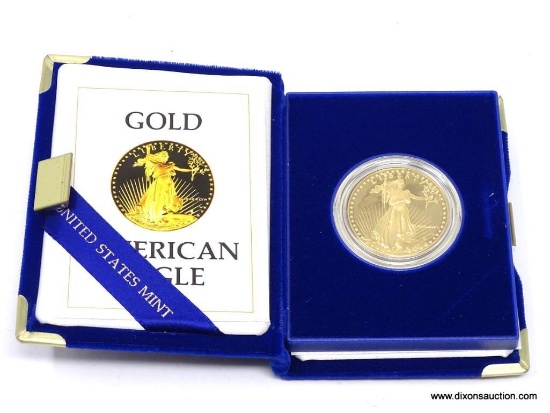 PROOF 1986-1 OZ $50 GOLD AMERICAN EAGLE COIN WITH COA.