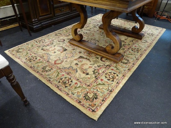 (R1) CAPEL AREA RUG; MACHINE WOVEN MESHED, SAFFRON WOOL AREA RUG WITH FLORAL PATTERN. MEASURES 5 FT