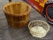 (R2) WOODEN BASKETS; 2 PIECE LOT OF WOODEN BASKETS TO INCLUDE A VINTAGE APPLE BASKET WITH METAL