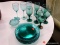 (R3) SET OF COLORED GLASSWARE; 18 PIECE SET TO INCLUDE 3 WINE GLASSES, 8 DESSERT PLATES, AND AND A