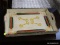 (R4) GUCCI HAND PAINTED TRAY; WOODEN TRAY THAT HAS A GUCCI STIRRUP AND WEB STRIPE DESIGN PAINTED