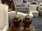 (R4) PAIR OF TABLE LAMPS; SET OF 2, 6-SIDED, BROWN PAINTED METAL TABLE LAMPS WITH A BRASS BASE AND