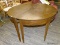 (R4) MAHOGANY D END BANQUET/HALF TABLE; SET OF 2 HALF MOON TABLES, EACH HAS A 1 BOARD SOLID MAHOGANY