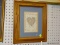 (LWALL) FRAMED PRINT; HEART SHAPED WREATH WITH PINK RIBBONS. DOUBLE MATTED IN PINK AND BLUE AND