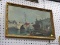 (LWALL) (WALL) VINTAGE PRINT ON BOARD; THIS PRINT ON BOARD SHOWS A WATERWAY WITH PEOPLE ON THE BANK