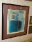 (RWALL) FRAMED ABSTRACT WATERCOLOR; HAS A BLUE AND WHITE COLORWAY. DOUBLE MATTED IN DARK PURPLE AND