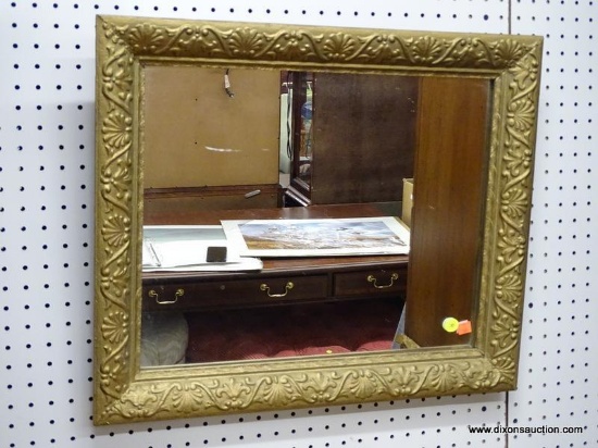 (RWALL) WALL HANGING MIRROR; HORIZONTAL MIRROR SITTING IN A BRONZE PAINTED FRAME WITH SHELL AND