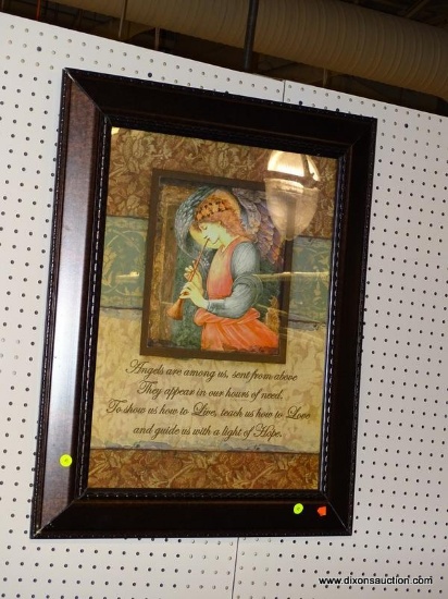 CHRISTIAN HANGING ART; ANGEL WITH HORN RELIGIOUS WALL HANGING ART WITH QUOTE "ANGELS ARE AMONG US,