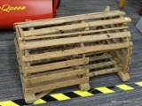 (R3) VINTAGE LOBSTER TRAP; WOOD AND TWINE CRAB TRAP WITH ROPE HANDLES. MEASURES 27.5 IN X 23 IN X 14