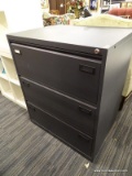 (R3) FILE CABINET; THREE DRAWER LOCKABLE FILE CABINET, GREY IN COLOR. INCLUDES SLOTS FOR LABELS ON