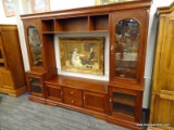 (BWALL) ENTERTAINMENT CENTER; 6 PIECE WOODEN ENTERTAINMENT CENTER INCLUDING THREE TOP CABINETS