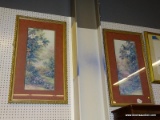 (BWALL) MAUVE FLORAL PRINTS; SET OF TWO MAUVE FLORAL PRINTS MATTED IN PINK AND SET IN GOLD FRAME