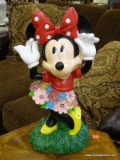 (R4) DISNEY MINNIE MOUSE FIGURINE; MINNIE MOUSE STATUE WITH LIGHT UP FLOWER SKIRT, TAKES TWO AA