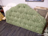 (R1) QUEEN SIZE HEADBOARD; 2-TONED, GREEN FLORAL UPHOLSTERED, BUTTON TUFTED, QUEEN SIZE HEADBOARD.