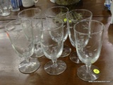 (R4) ETCHED WATER GOBLETS; SET OF 6 ETCHED GLASS WATER GOBLETS.