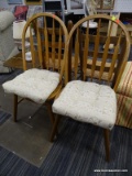 (R4.5) BANNISTER BACK SIDE CHAIRS; SET OF 2 WINDSOR STYLE, BANNISTER BACK SIDE CHAIRS WITH BEIGE