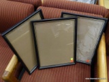 (R4.5) WOODEN FRAMES; SET OF 3 WOODEN, BLACK WITH GOLD TONE TRIM PICTURE FRAMES. MEASURES 12 IN X 15