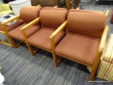 (R4.5) LOBBY/WAITING ROOM CHAIR; 3-SEATER, BURGUNDY UPHOLSTERED WAITING ROOM CHAIR WITH A SOLID WOOD