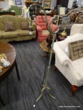 (R4.5) WROUGHT IRON FLOOR LAMP; SCROLLING, GREEN PAINTED WROUGHT IRON, SCROLLING FLOOR LAMP.