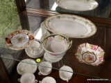 LOT OF ASSORTED DISHWARE; 6 PIECE LOT TO INCLUDE A CANDY BOWL WITH 18TH C. COURTING SCENE AND FLORAL