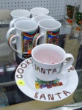 (R5) LOT OF CHRISTMAS MUGS AND COOKIE PLATE; 8 PIECE LOT TO INCLUDE 6 CHRISTMAS MUGS AND A SANTA'S