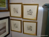 (BWALL) SET OF EROTIC PAINTINGS; FOUR PIECE SET TO DEPICTING WOMEN LAYING ON A CHAIR, MATTED IN