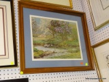 (LWALL) FRAMED LANDSCAPE PRINT; THIS PIECE LOOKS TO BE A COPY OF A WATERCOLOR SHOWING A LAKE AND A