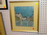 (LWALL) PRINT OF CANAL SKETCH; FRAMED PRINT DEPICTS A CANAL RUNNING THROUGH VENICE. MATTED IN CREAM,