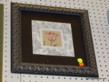 (LWALL) FRAMED TULIPS PUNICA BOTANICAL PRINT; FRAMED PRINT OF A PINK TULIP WITH WRITING ON THE