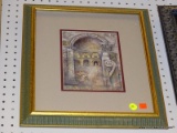 (LWALL) LANDSCAPE PRINT; MULTICOLORED PRINT SHOWING COLUMNS AND ARCHWAYS. DOUBLE MATTED AND FRAMED