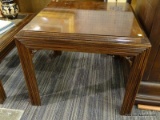 (R1) SIDE TABLE; WOODEN SIDE TABLE WITH REEDED DETAILING ON THE SIDES AND DOWN THE LEGS. SLIGHT WEAR