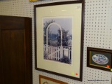 (LWALL) J. MURPHY GARDEN GATE PRINT; DEPICTS A WHITE ARCHED GARDEN GATE THAT LEADS TO THE WATER.