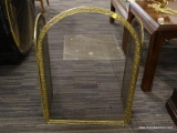 (R2) ARCHED FIREPLACE SCREEN; TRI-FOLDING FIREPLACE SCREEN WITH A SCROLL DETAILED BRASS FRAME AND