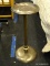 (R2) STANDING ASHTRAY; BRASS STANDING ASHTRAY WITH TURNED BASE, A CIRCULAR DISH, AND REEDED