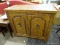 (R2) RUSTIC SEWING CABINET; WOODGRAIN SEWING CABINET WITH 2 CABINET DOORS THAT OPEN TO REVEAL SPOOL