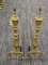 (R3) ANDIRONS; SET OF BRASS, VASE SHAPED FIREPLACE ANDIRONS. MEASURES 23.5 IN X 16 IN.