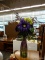 (R3) FLOWER VASE WITH ARTIFICIAL PLANT; GREEN AND PURPLE TONE ART GLASS VASE WITH VIOLET AND GREEN