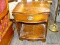 (R4) NIGHT STAND; WOODEN, BOWED FRONT, SINGLE DRAWER NIGHT STAND WITH A LOWER SHELF AND A SCALLOPED