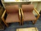 (R4) OFFICE LOBBY ARMCHAIRS; PAIR OF LOBBY/WAITING ROOM ARM CHAIRS WITH A RUST WITH WHITE STRIPE