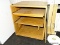 (BWALL) ROLL-OUT SHELVING UNIT; THREE TIERED WOOD GRAIN SHELVING CABINET WITH TWO ROLL-OUT SHELVES.